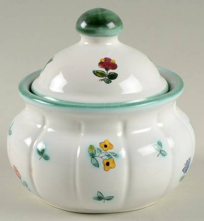 Scattered Blooms Green (Baroque) Sugar Bowl & Lid