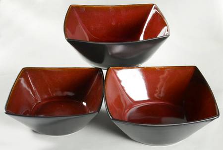 Soho Lounge Red (3 Pc) Sq Serving Bowl Set (Large, Medium & Small)