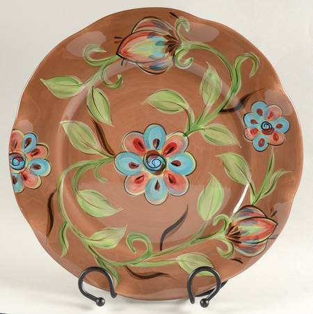 Cottage Garden 15" Round Chop Platter & Metal Stand