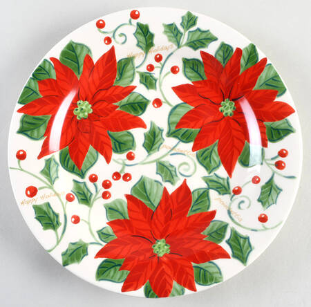 Poinsettia Happy Holidays Dinner Plate