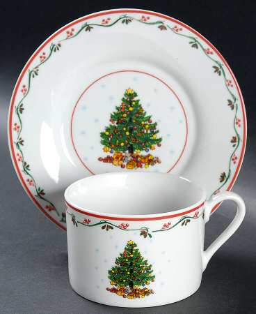 Christmas Gathering Flat Cup & Saucer Set
