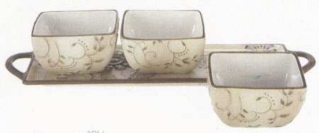 Rustic Nature Condiment Set-3 Open Bowls & Tray