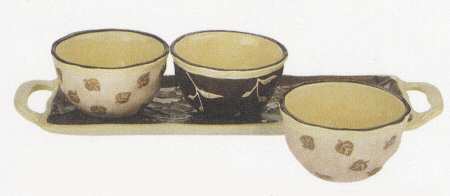 Rustic Nature Dip Bowl Set-3 Bowls (2 DIBM1&1 DIBM2) & Tray