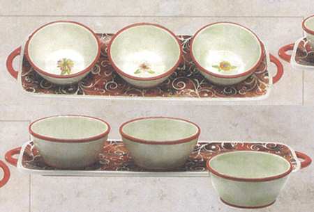 Painter's Garden Condiment Set - Set of 3 Motif Bowls with Tray