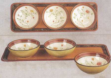 Bella Garden Condiment Set - Set of 3 Motif Bowls with Tray