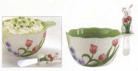 Floral Bunny Dip Bowl & Spreader Set