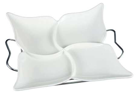 Fiori Divided 4-Part Square Platter & Metal Stand