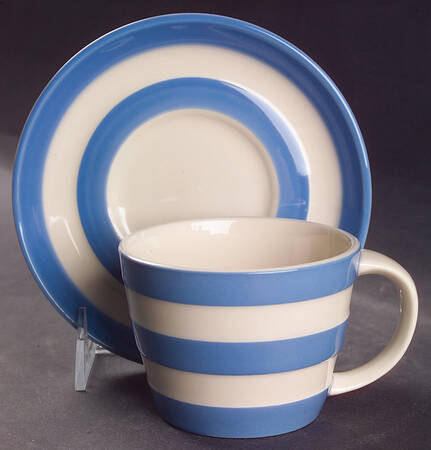 Cornish Blue Cream (Shield Stamp) Flat Cup & Saucer Set