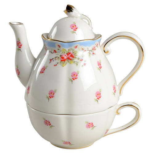 Blue Vintage Rose Individual Teapot & Lid with Cup