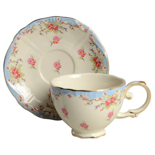 Blue Vintage Rose Footed Cup & Saucer Set