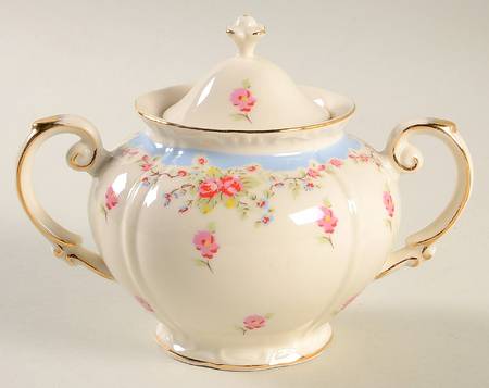 Blue Vintage Rose Sugar Bowl & Lid
