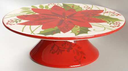 Poinsettia Holly Berry Cake Plate