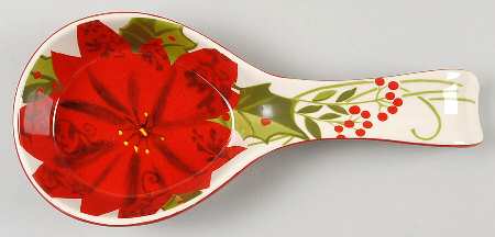Poinsettia Holly Berry Spoon Rest/Holder (Holds 1 Spoon)
