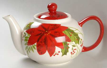 Poinsettia Holly Berry Teapot & Lid