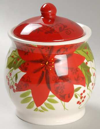 Poinsettia Holly Berry Sugar Bowl & Lid