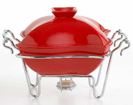 Siena 1 Qt Square Covered Casserole & Metal Stand