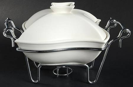 Siena 1 Qt Square Covered Casserole & Metal Stand