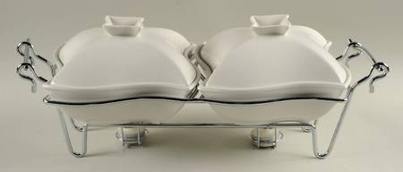 Siena Double 1 Qt Square Casseroles & Metal Stand