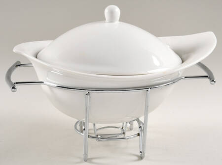 Natural Curve 1 Qt Square Covered Casserole & Metal Stand