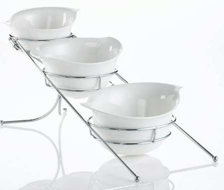 Natural Curve Tier Bowl Set-3 Bowls and Metal Holder