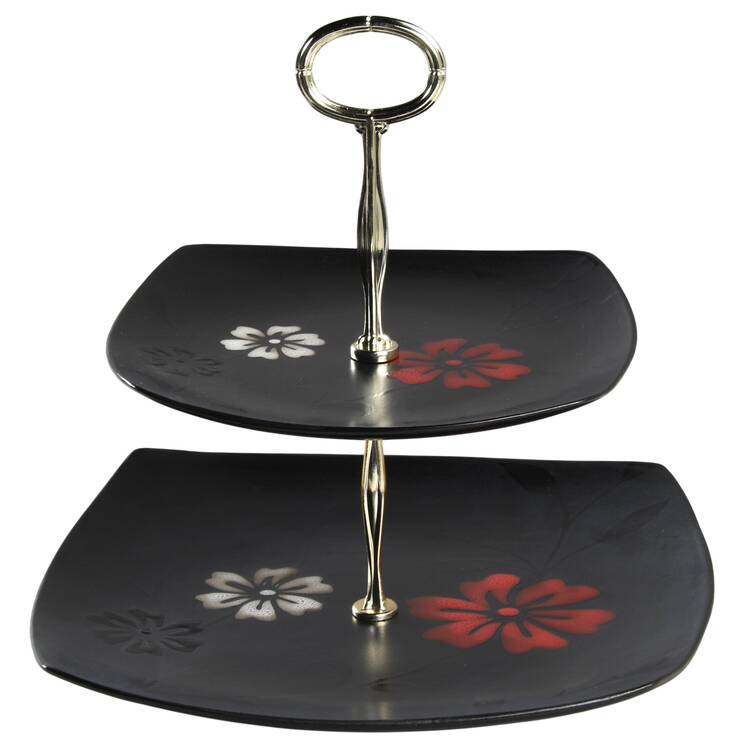 Evening Blossom 6 5/8"-10"  2 Tiered Serving Tray (Dp, Sp) HC