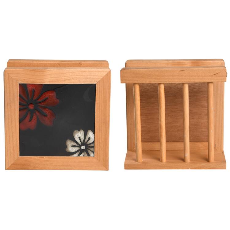 Evening Blossom 6 1/8" Natural Wood Napkin Holder  HC