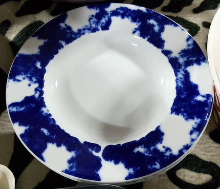 Blue Sponge Large Rim Soup Bowl