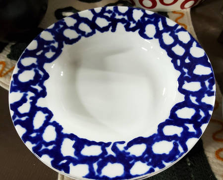 Blue Sponge Large Rim Soup Bowl