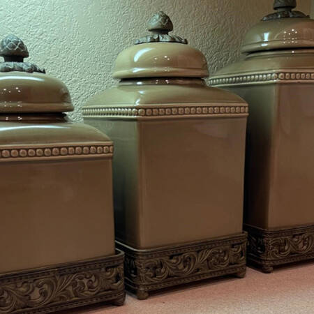 Livingstone Taupe Medium Canister with Metal Base