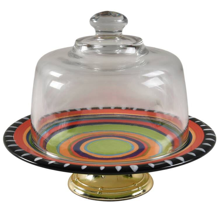 Pueblo Springs 6 1/2"-7 1/2" Footed Cheese Plate w/ Glass Dome HC