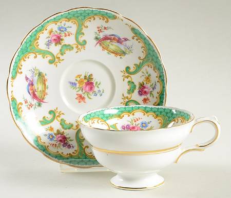 Rutland Green (Scalloped, Gold Trim) Footed Cup & Saucer Set