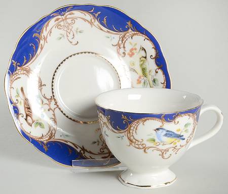Birds Royal Blue Footed Cup & Saucer Set