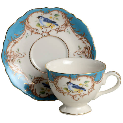 Birds Peacock Blue Footed Cup & Saucer Set