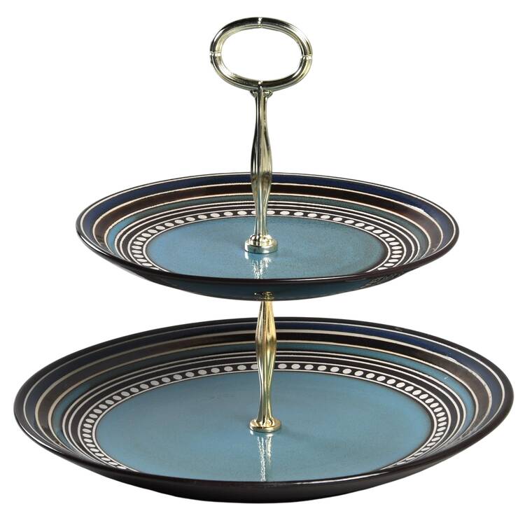 Cafe Versailles Blue 6 5/8"-10"  2 Tiered Serving Tray (Dp, Sp) HC