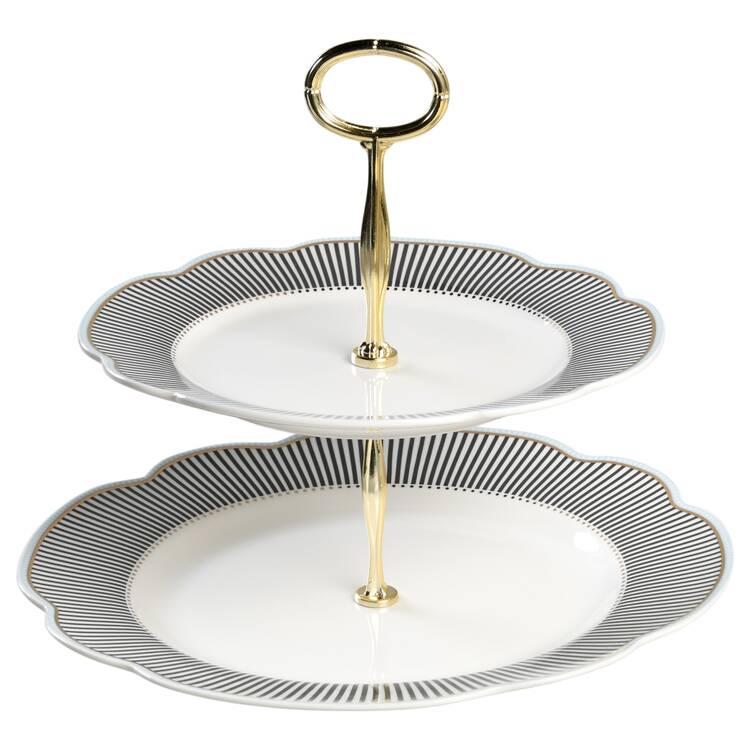 Scallop Navy 6 5/8"-10"  2 Tiered Serving Tray (Dp, Sp) HC
