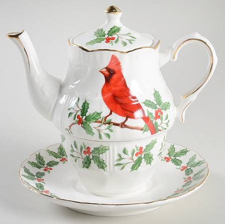 Red Cardinal Individual Teapot & Lid with Cup & Saucer