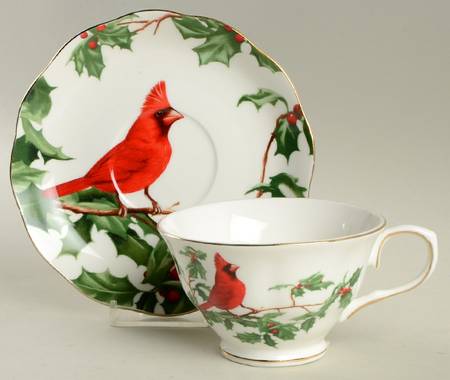 Red Cardinal Flat Cup & Saucer Set