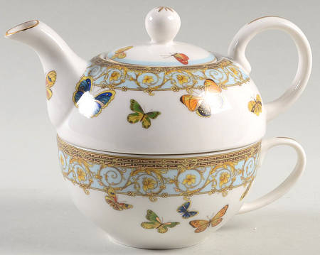 Blue Butterfly Individual Teapot & Lid with Cup