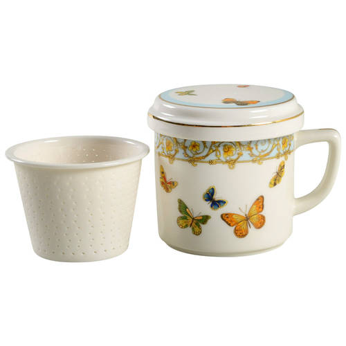 Blue Butterfly Mug & Lid w/Tea Strainer Set