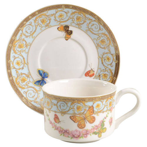 Blue Butterfly Flat Cup & Saucer Set