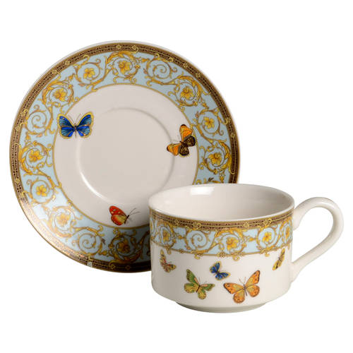 Blue Butterfly Flat Cup & Saucer Set
