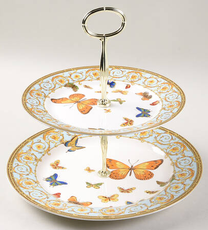 Blue Butterfly 6 5/8"-10"  2 Tiered Serving Tray (Dp, Sp) HC