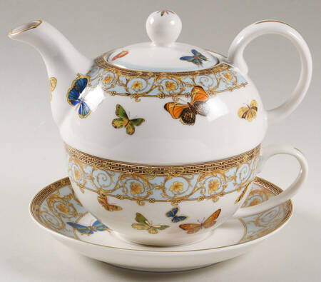 Blue Butterfly Individual Teapot & Lid with Cup & Saucer
