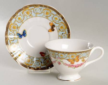 Blue Butterfly Footed Cup & Saucer Set