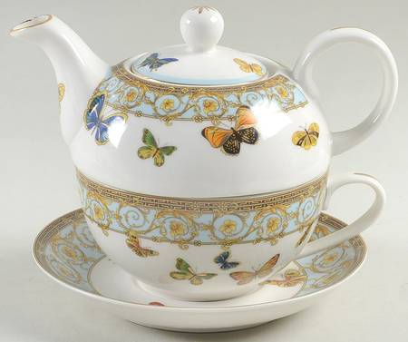 Blue Butterfly Teapot for Individual Teapot & Lid with Cup