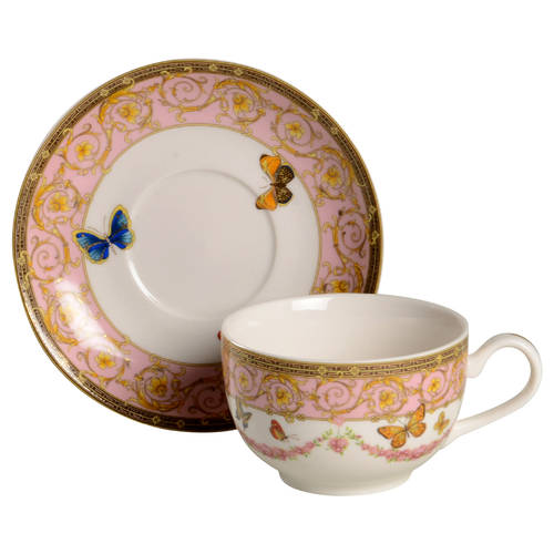 Pink Butterfly Flat Cup & Saucer Set