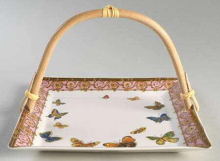 Pink Butterfly 5 3/8"-5 5/8" Bamboo Handled Serving Plate  HC