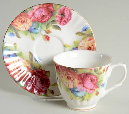 Sandra's Rose Flat Cup & Saucer Set