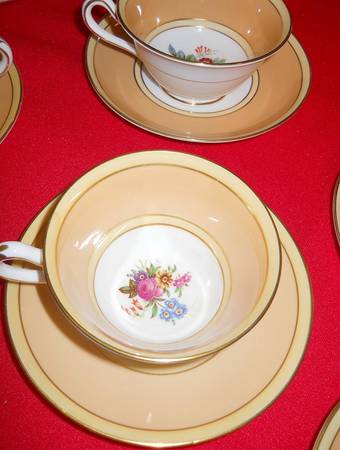 6477 (Tan Band, Smooth) Footed Cup & Saucer Set