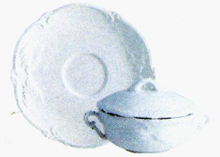 Rocaille Blanc (White) Flat Bouillon Cup and Saucer with Lid